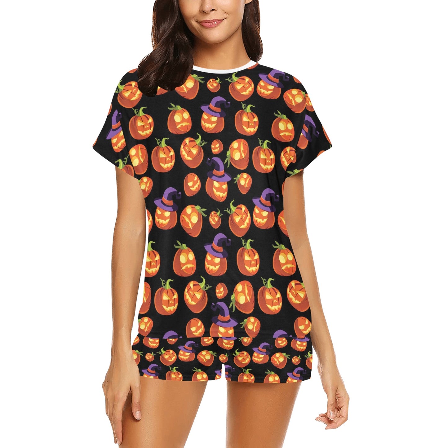 Witch Pumpkin Halloween Print LKS302 Women's Short Pajama Set