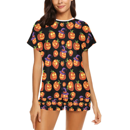 Witch Pumpkin Halloween Print LKS302 Women's Short Pajama Set