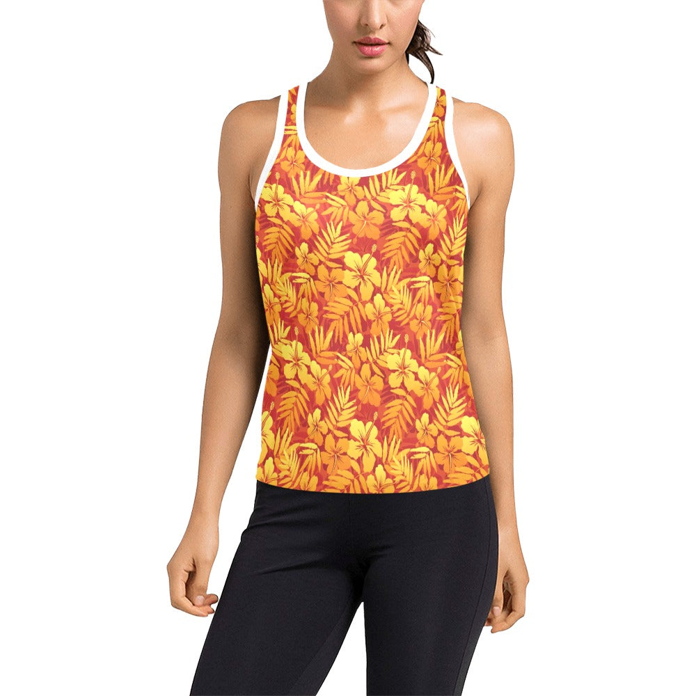 Hibiscus Summer Print Design LKS302 Women's Racerback Tank Top