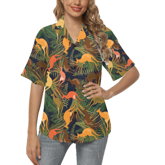 Kangaroos Pattern Print Design 07 Women's Hawaiian Shirt