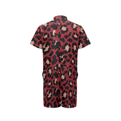 Cheetah Red Print Pattern Men's Romper