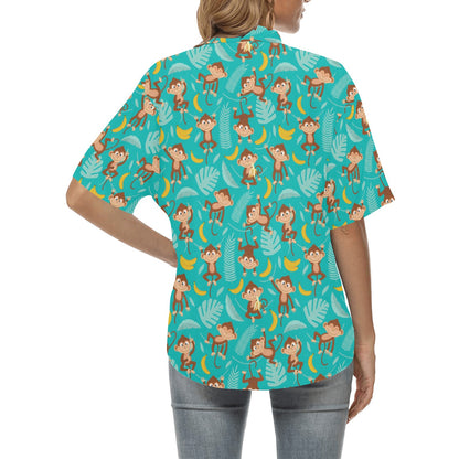 Monkey Happy Design Themed Print Women's Hawaiian Shirt