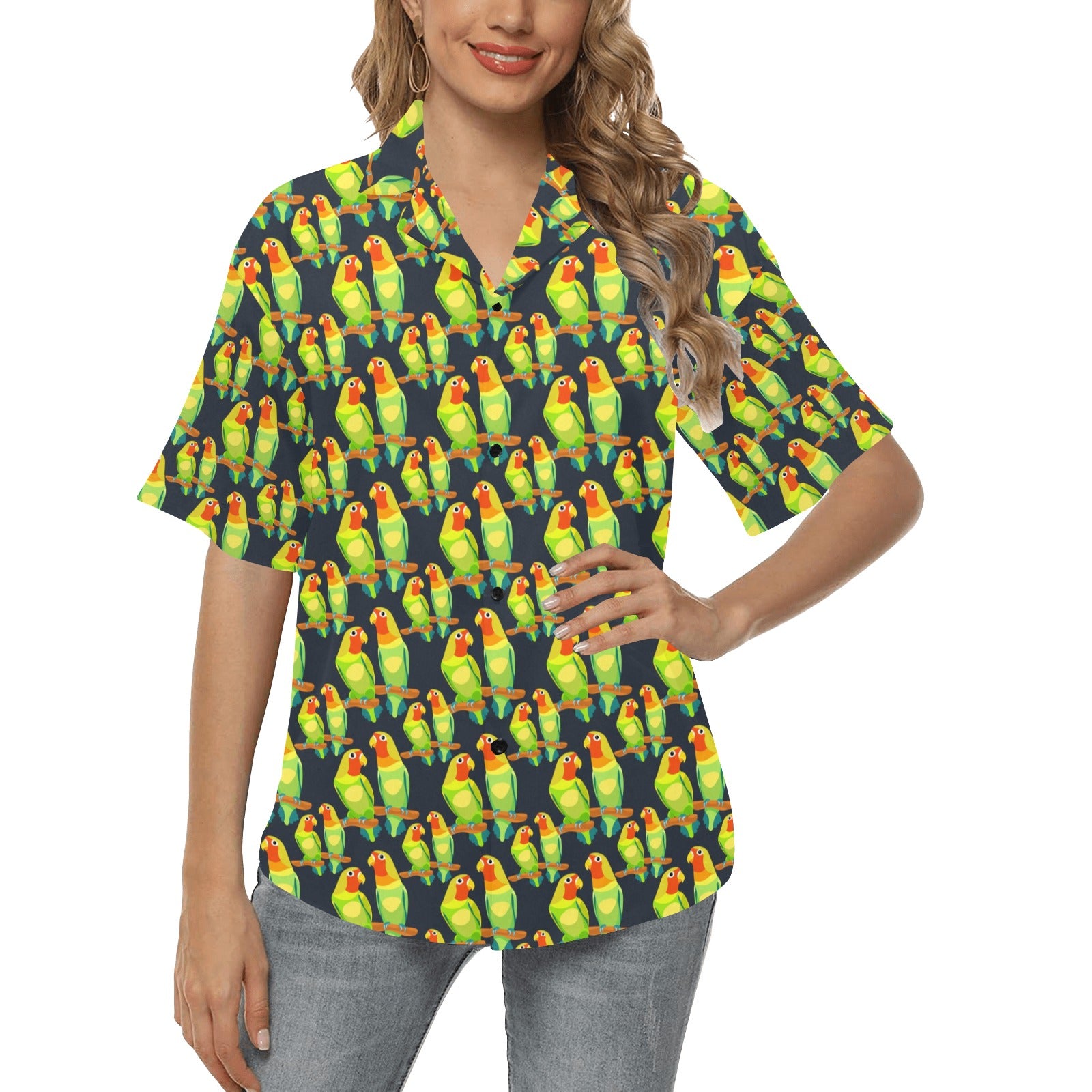 Lovebird Pattern Print Design 01 Women's Hawaiian Shirt