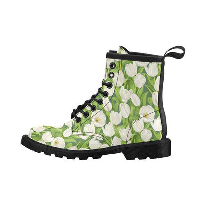 Tulip White Pattern Print Design TP05 Women's Boots