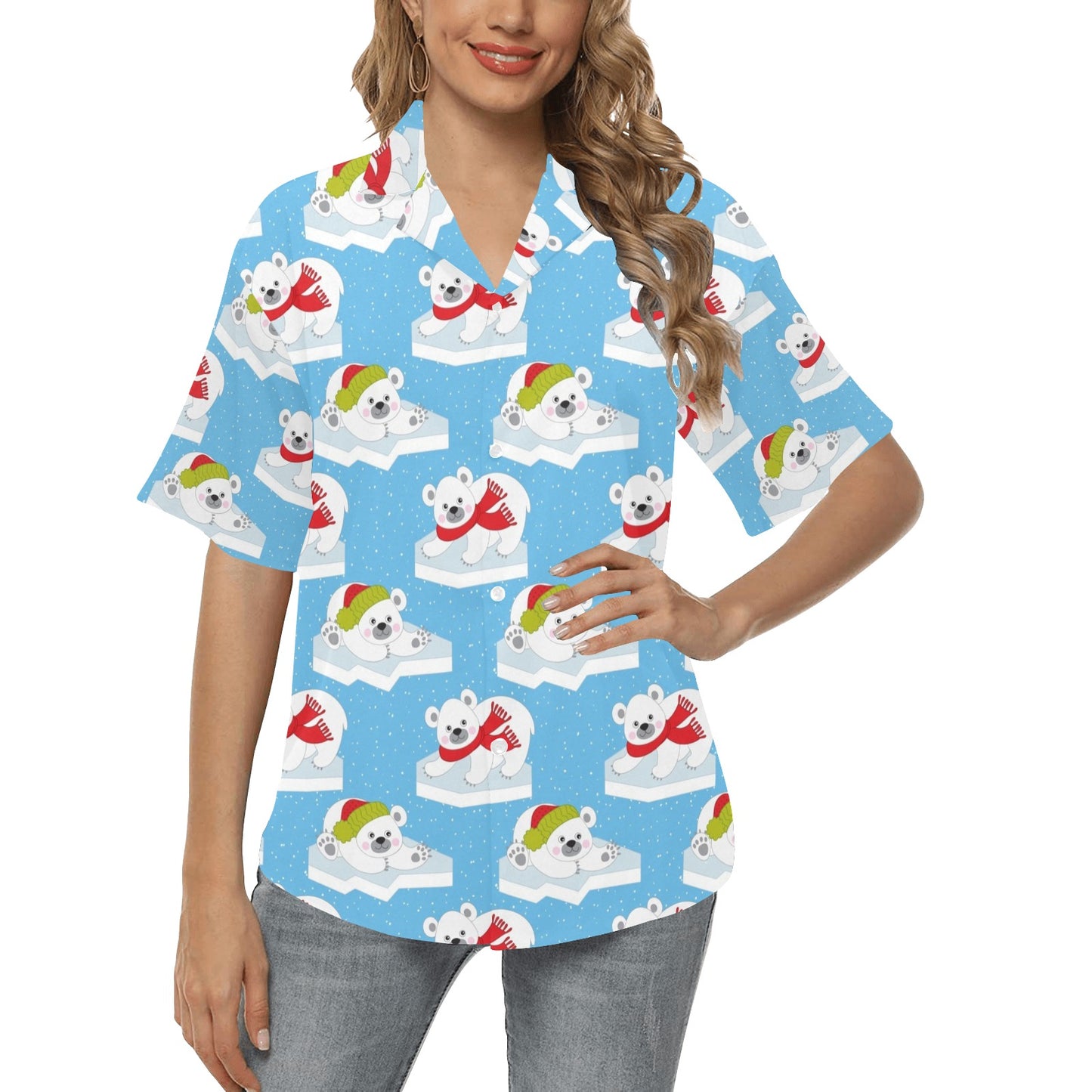 Polar Bear Pattern Print Design PB06 Women's Hawaiian Shirt