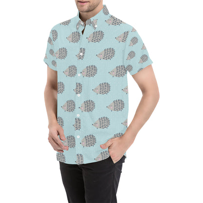 Hedgehog Pattern Print Design 02 Men's Short Sleeve Button Up Shirt