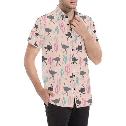 Ostrich Pattern Print Design 03 Men's Short Sleeve Button Up Shirt