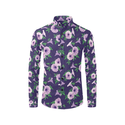 Morning Glory Pattern Print Design MG01 Men's Long Sleeve Shirt