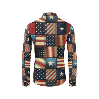 American flag Patchwork Design Men's Long Sleeve Shirt