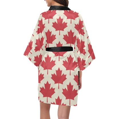 Maple Leaf Pattern Print Design 03 Women's Short Kimono