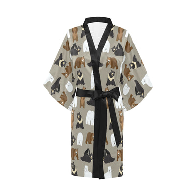 Bear Pattern Print Design BE03 Women's Short Kimono