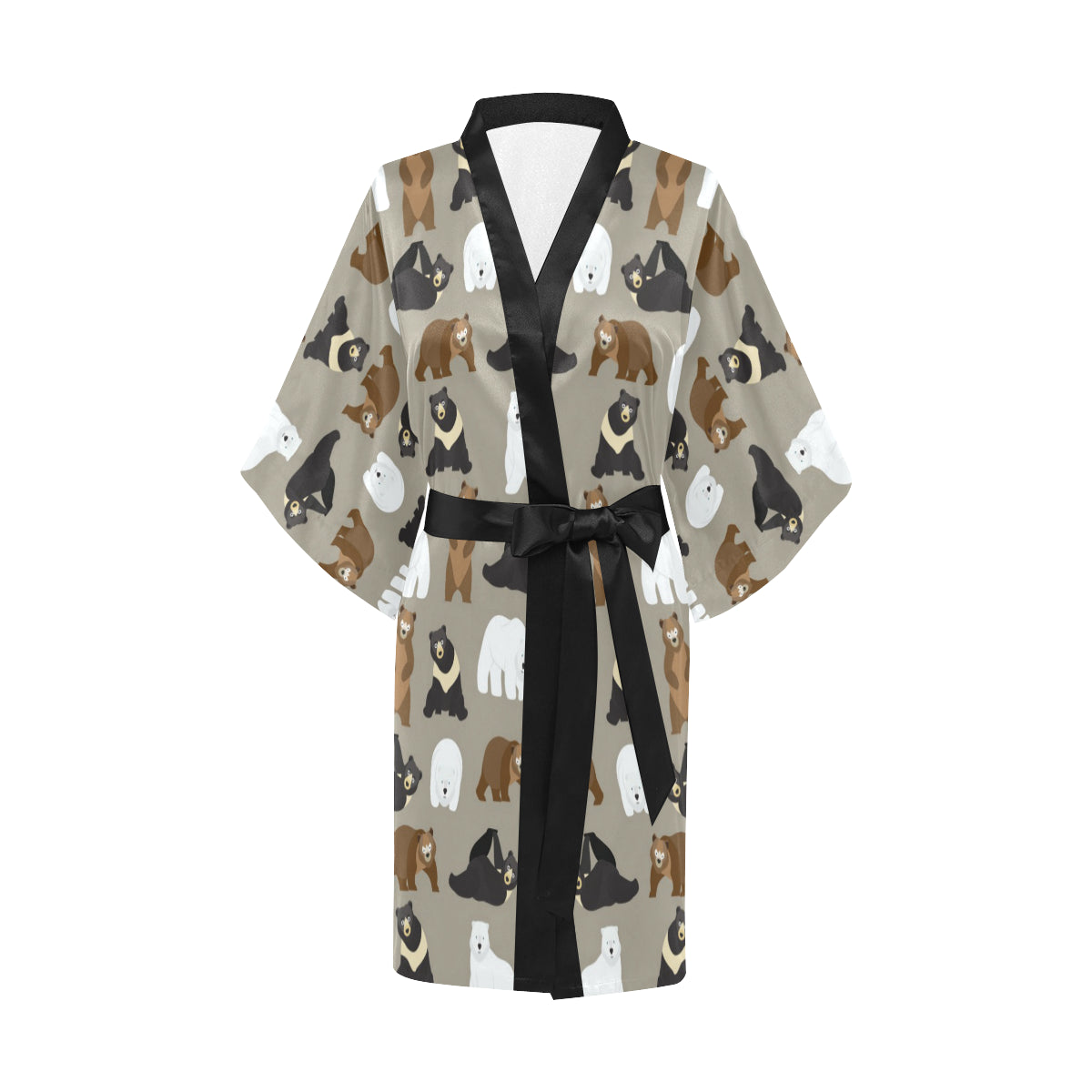 Bear Pattern Print Design BE03 Women's Short Kimono