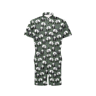 Panda Bear Bamboo Themed Print Men's Romper