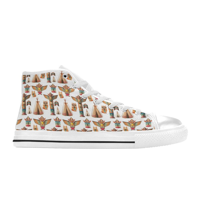 Totem Native Print Design LKS303 High Top Women's White Shoes