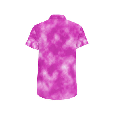 Tie Dye Pink Design Print Men's Short Sleeve Button Up Shirt