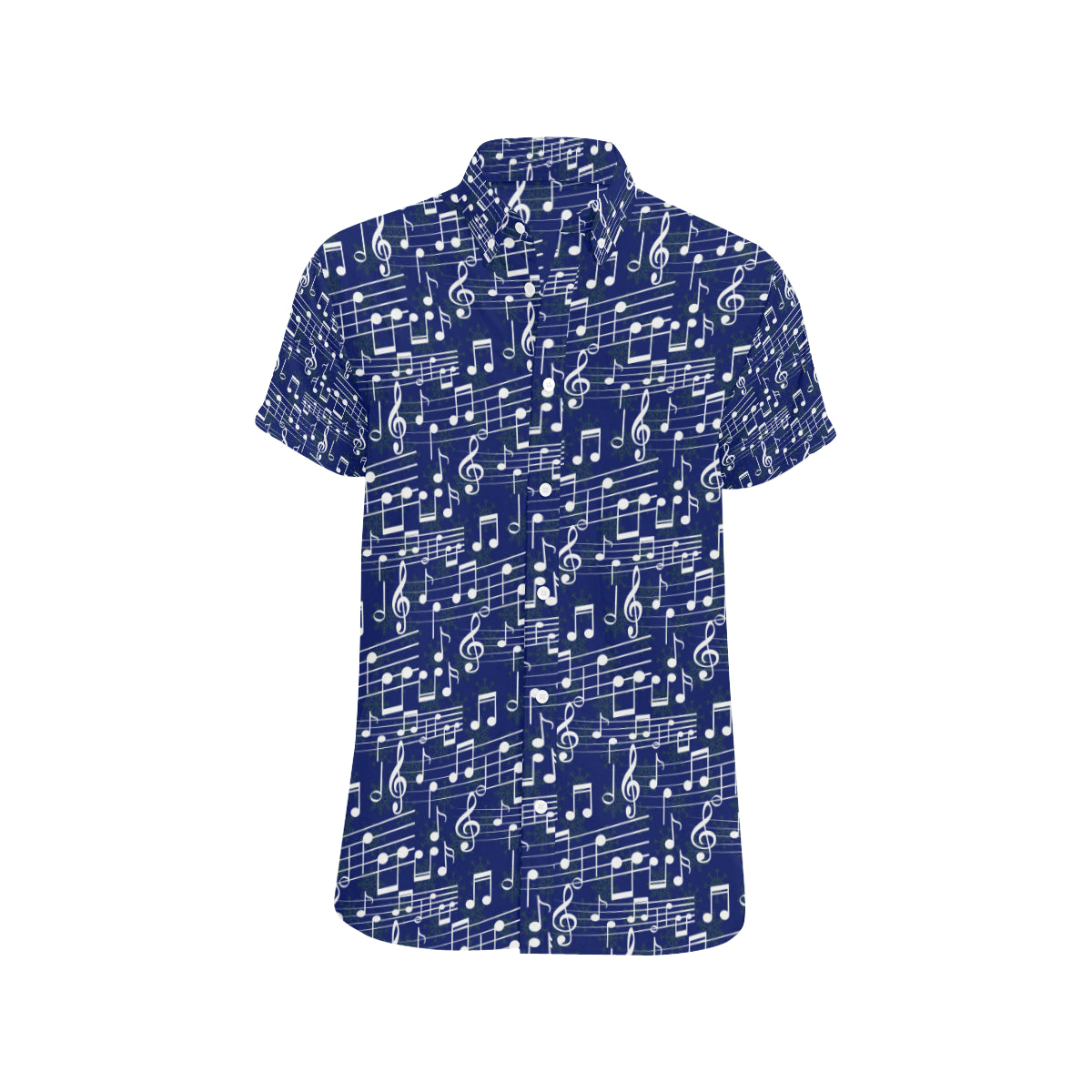 Music Note Blue Themed Print Men's Short Sleeve Button Up Shirt
