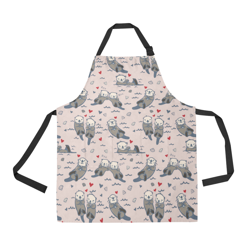 Sea Otter Pattern Print Design 02 Apron with Pocket