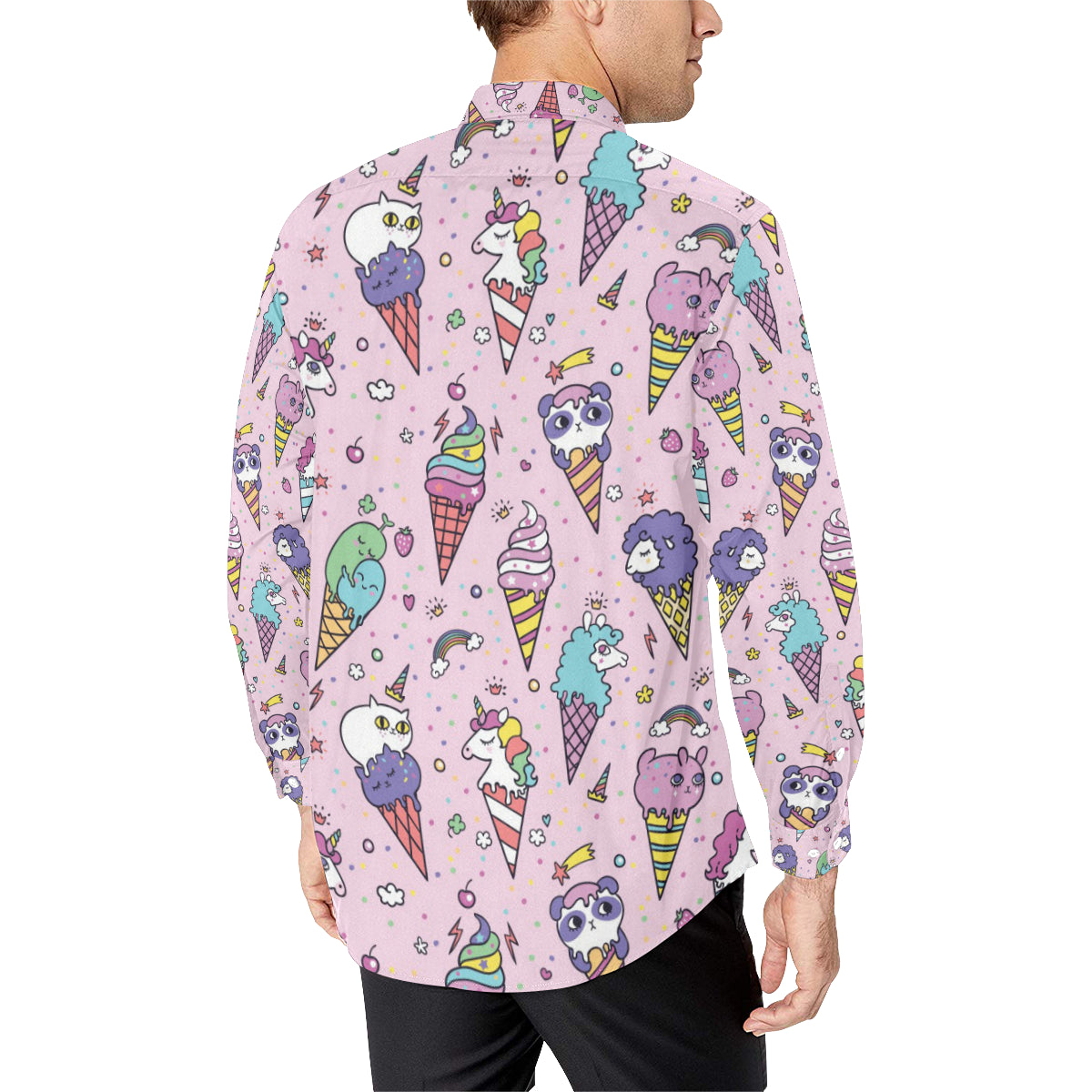 Ice Cream Pattern Print Design IC05 Men's Long Sleeve Shirt