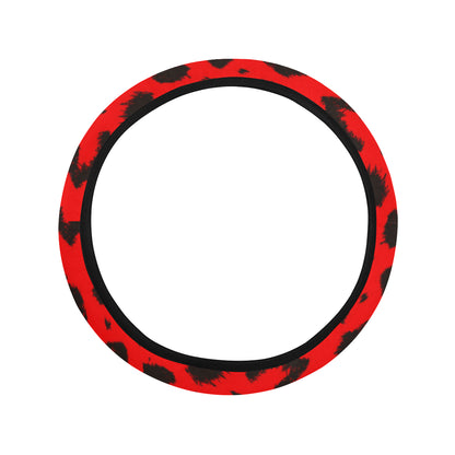Leopard Red Skin Print Steering Wheel Cover with Elastic Edge
