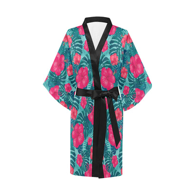 Red Hibiscus Pattern Print Design HB017 Women Kimono Robe