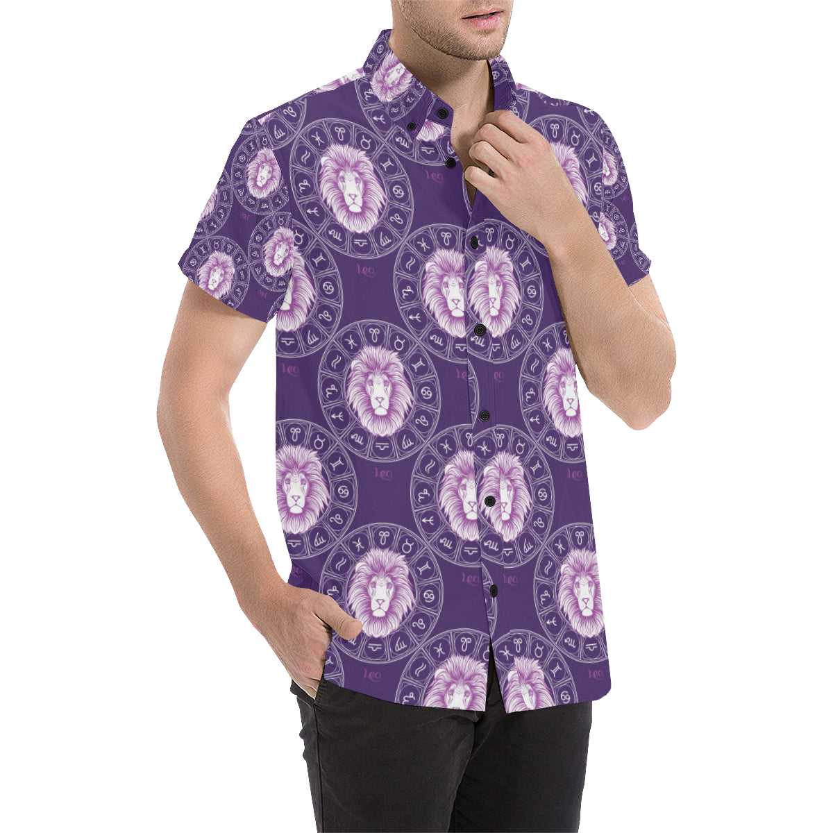 Leo Pattern Print Design 04 Men's Short Sleeve Button Up Shirt