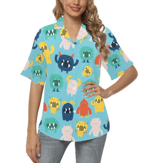 Monster Cartoon Pattern Print Design 03 Women's Hawaiian Shirt