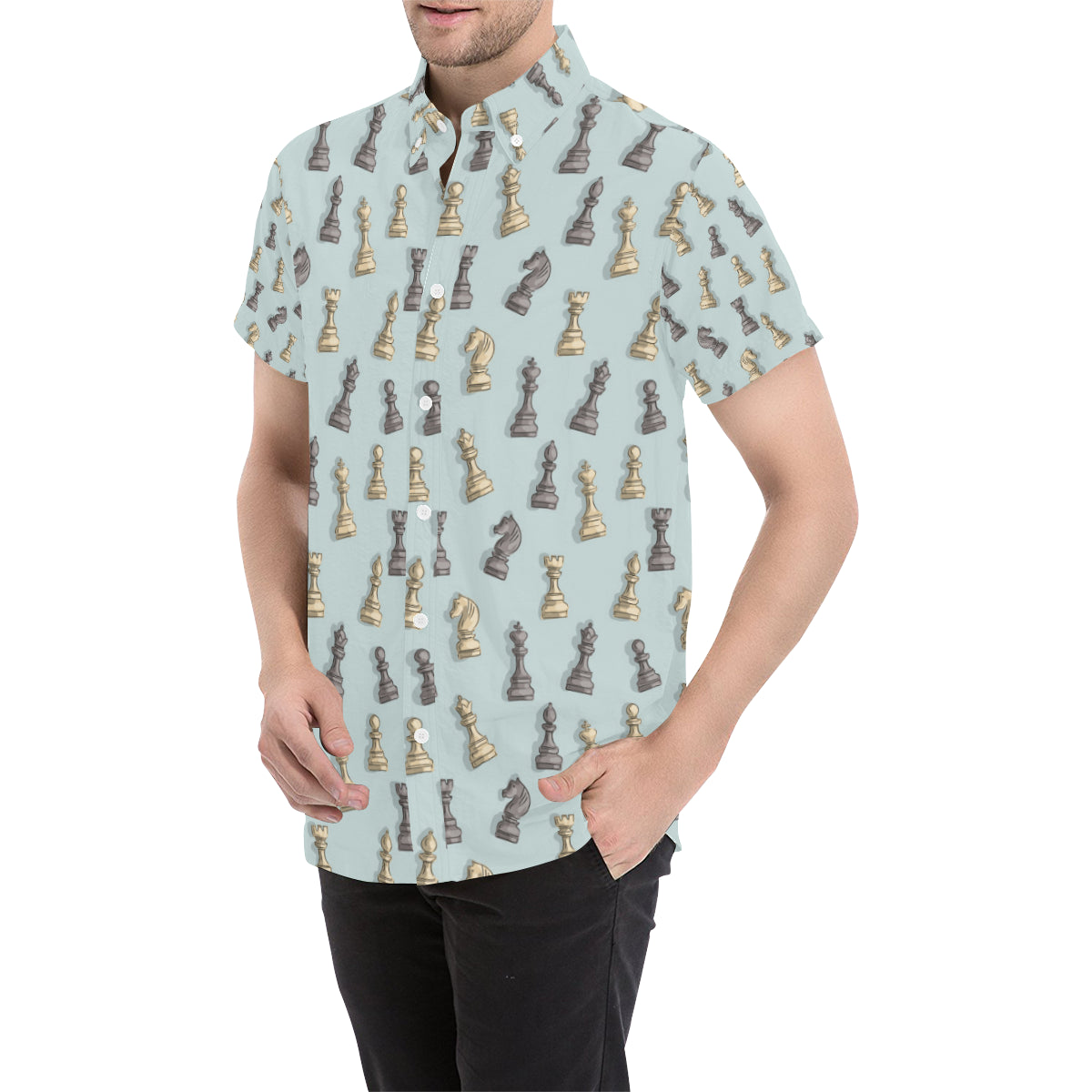 Chess Pattern Print Design 02 Men's Short Sleeve Button Up Shirt