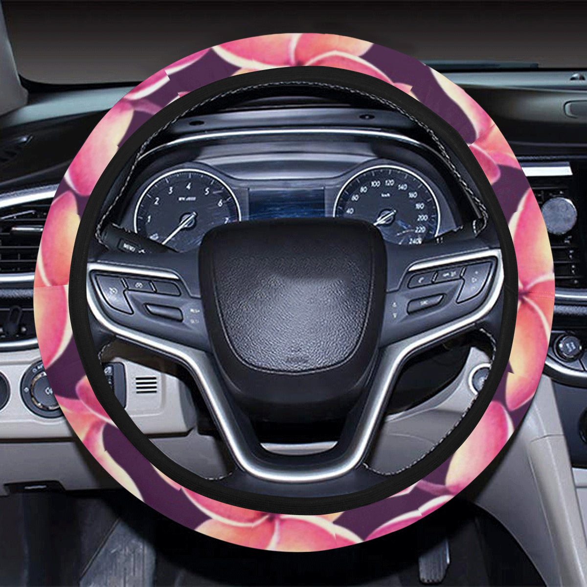 Purple Plumeria Pattern Print Design PM010 Steering Wheel Cover with Elastic Edge
