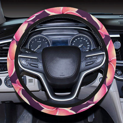 Purple Plumeria Pattern Print Design PM010 Steering Wheel Cover with Elastic Edge