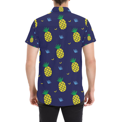 Pineapple Pattern Print Design A01 Men's Short Sleeve Button Up Shirt