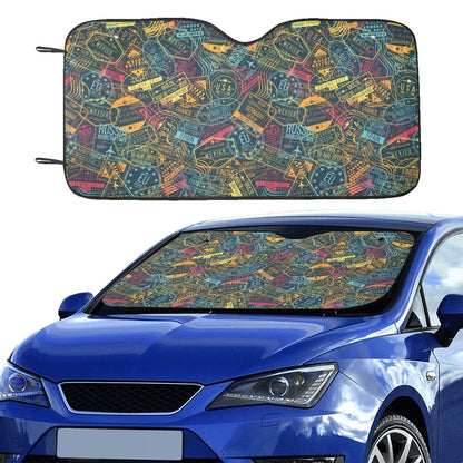 Travel Stamp Colorful Print Design LKS304 Car front Windshield Sun Shade