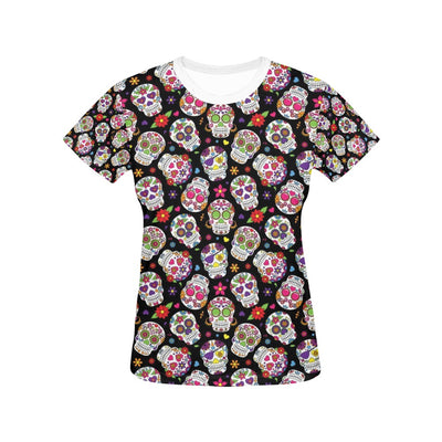 Sugar Skull Print Design LKS302 Women's  T-shirt