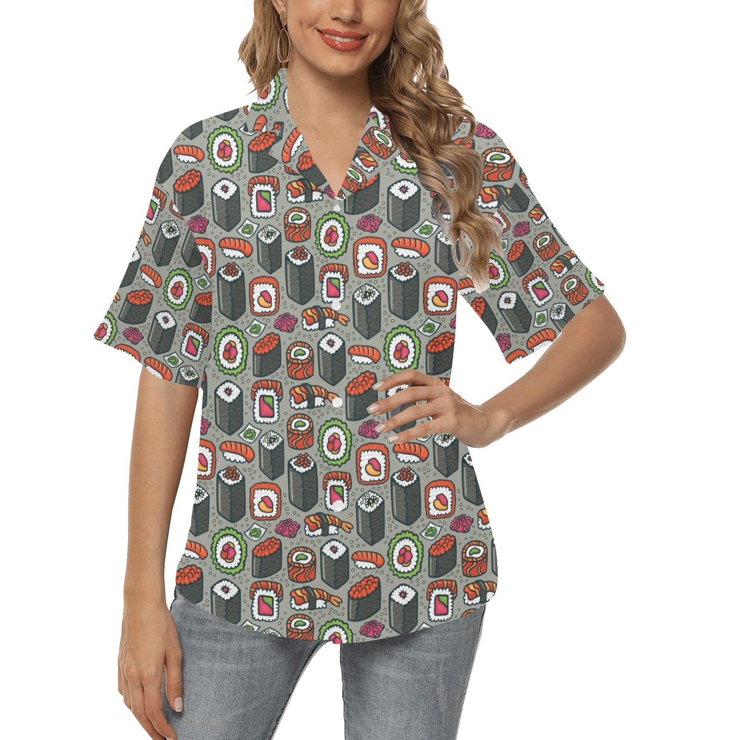 Sushi Print Design LKS301 Women's Hawaiian Shirt