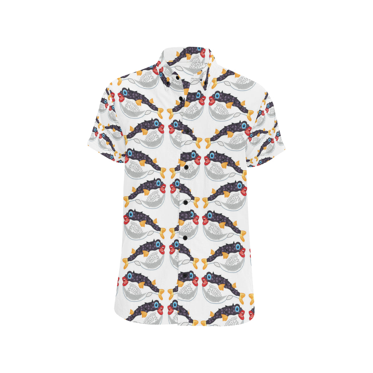 Fugu Pattern Print Design 03 Men's Short Sleeve Button Up Shirt