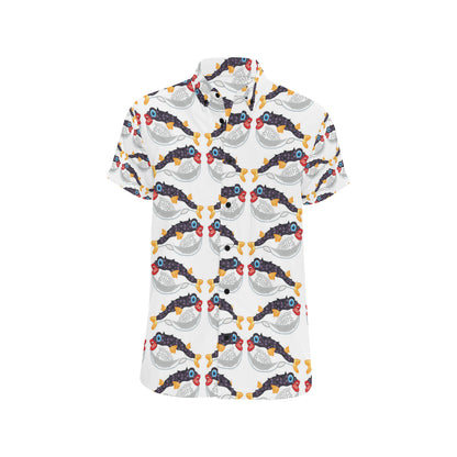 Fugu Pattern Print Design 03 Men's Short Sleeve Button Up Shirt