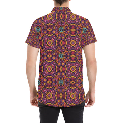 Bohemian Pattern Print Design 10 Men's Short Sleeve Button Up Shirt