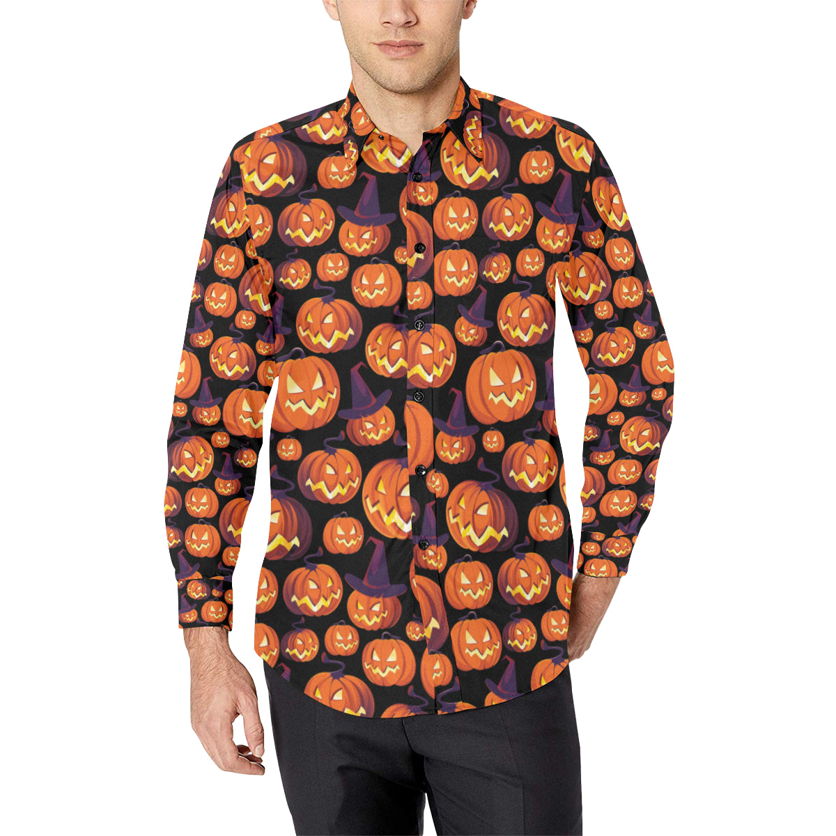 Halloween Pattern Print Design 04 Men's Long Sleeve Shirt