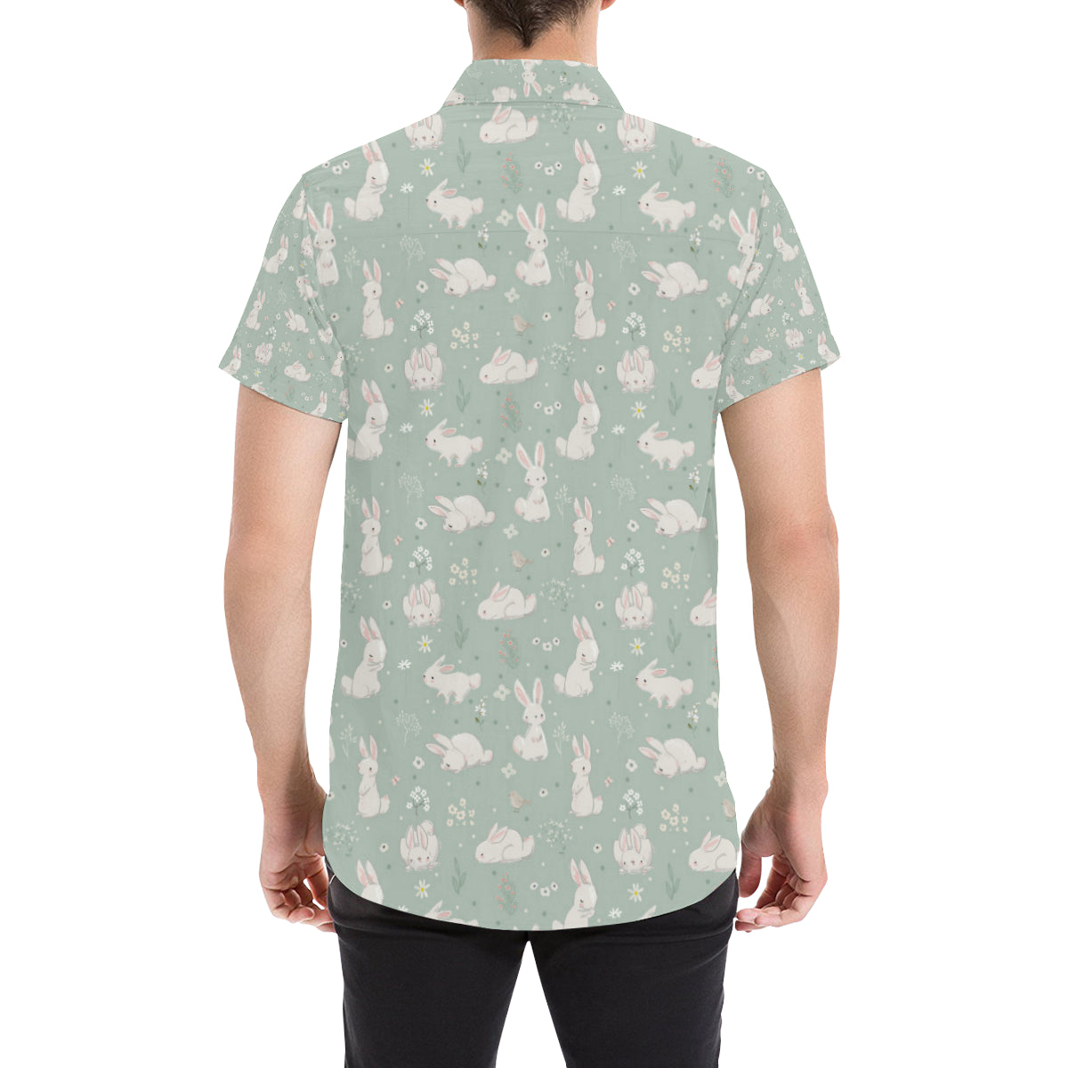 Bunny Pattern Print Design 03 Men's Short Sleeve Button Up Shirt