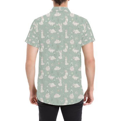 Bunny Pattern Print Design 03 Men's Short Sleeve Button Up Shirt