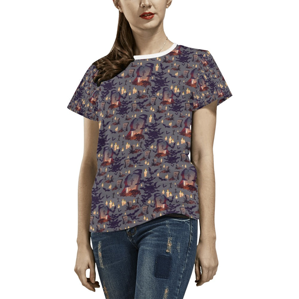 Creepy Graveyard Print Design LKS301 Women's  T-shirt