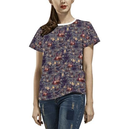 Creepy Graveyard Print Design LKS301 Women's  T-shirt