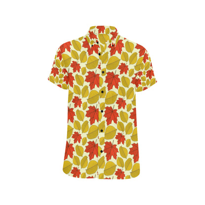 Elm Maple Leave Print Pattern Men's Short Sleeve Button Up Shirt