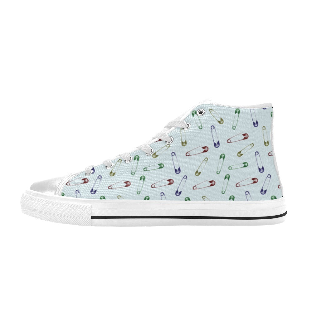 Safety Pin Print Design LKS303 High Top Women's White Shoes