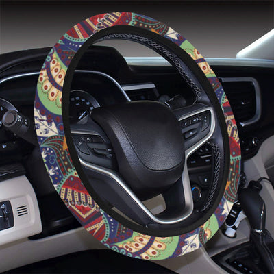 Paisley Boho Pattern Print Design A03 Steering Wheel Cover with Elastic Edge