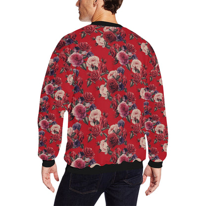 Rose Red Pattern Print Design RO07 Men Long Sleeve Sweatshirt