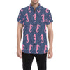 SeaHorse Pink Pattern Print Design 02 Men's Short Sleeve Button Up Shirt