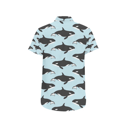 Killer Whale Pattern Print Design 01 Men's Short Sleeve Button Up Shirt
