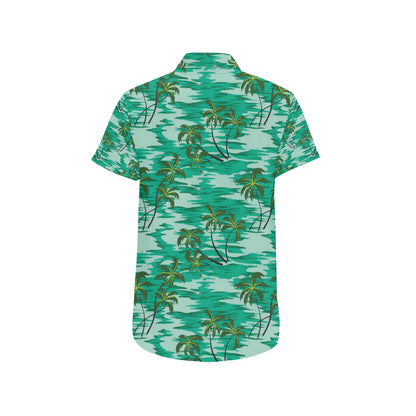Palm Tree Pattern Print Design A01 Men's Short Sleeve Button Up Shirt