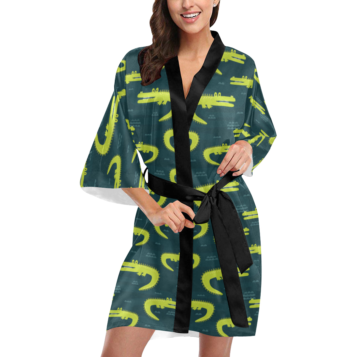 Alligator Pattern Print Design 03 Women's Short Kimono