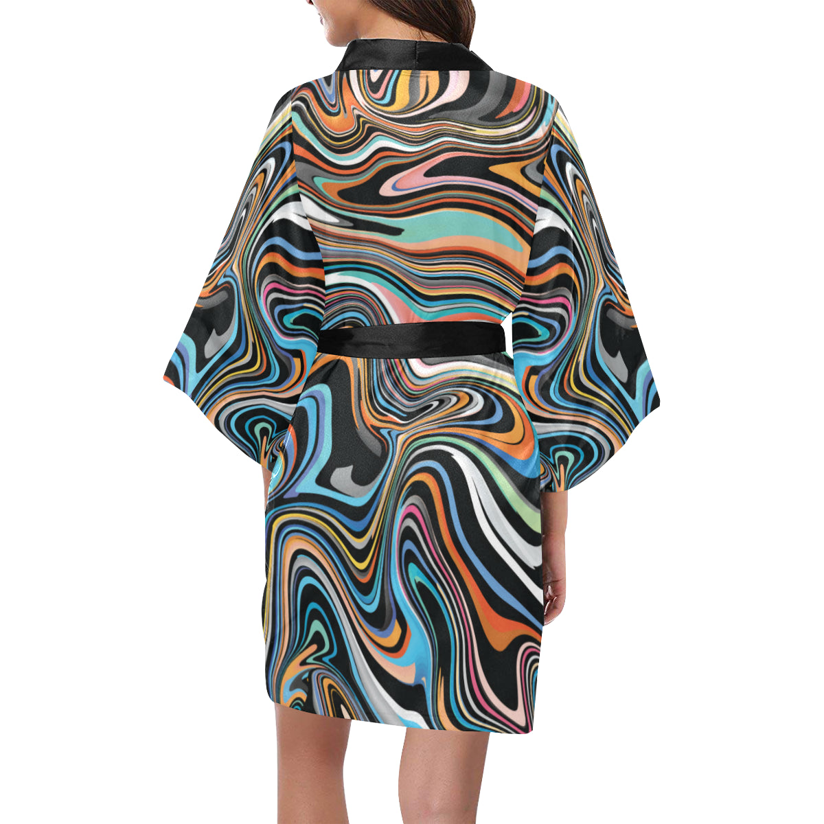 Liquid Pattern Print Design 02 Women's Short Kimono